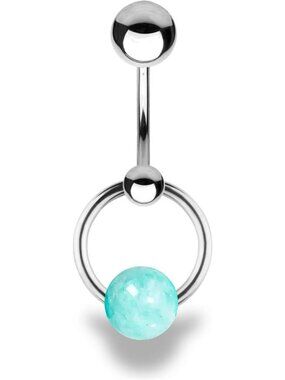 14G Amazonite Gemstone Piercing Jewelry for Women - Stainless Steel Ring